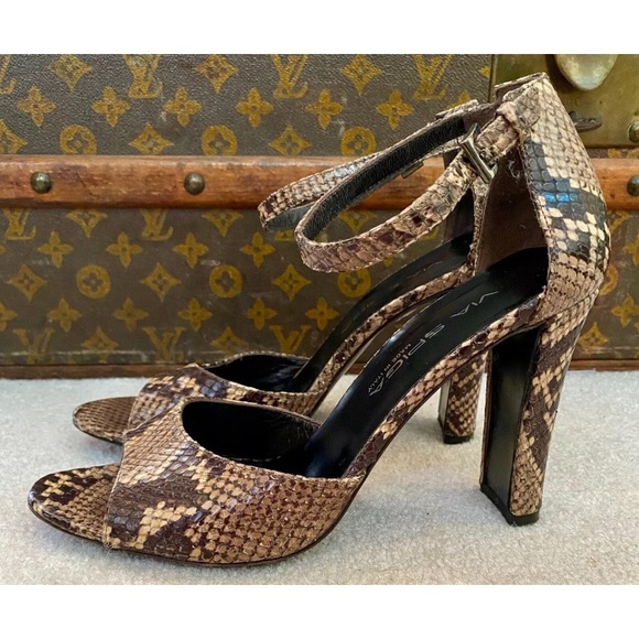 VINTAGE 90s VIA SPIGA SNAKESKIN PYTHON LEATHER HIGH HEELS PUMPS ANKLE STRAP 7.5M - Picture 5 of 9